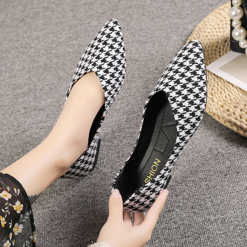Women's Houndstooth Ballet Flats Soft Sole Slip On Shoes