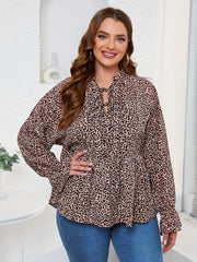  Leopard Print Flounce Sleeve Peplum Top