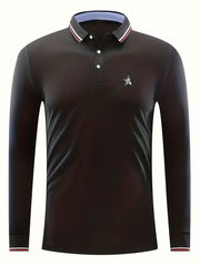 Men's Star Print Polo Shirt Long Sleeve Casual Breathable Lapel Shirt