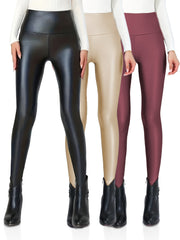 Fleece Lined Faux Leather Yoga Leggings Warm Sports Tight Pants