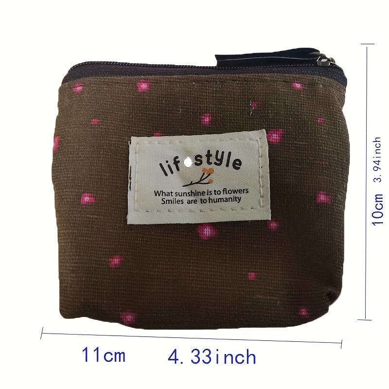 Flower Pattern Coin Purse Canvas Zipper Pouch Clutch