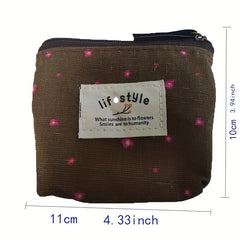 Flower Pattern Coin Purse Canvas Zipper Pouch Clutch