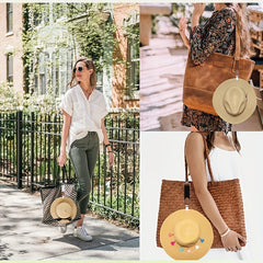 PU Leather Hat Clip Portable Travel Straw Hat Accessory