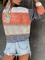  Casual Sweater Women's Plus Striped Long Sleeve V Neck Pullover Jumper
