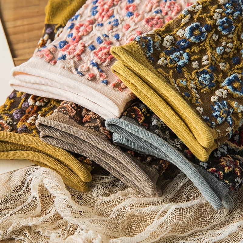 Vintage Floral Print Curling Socks - Comfy & Breathable - Women's Stockings