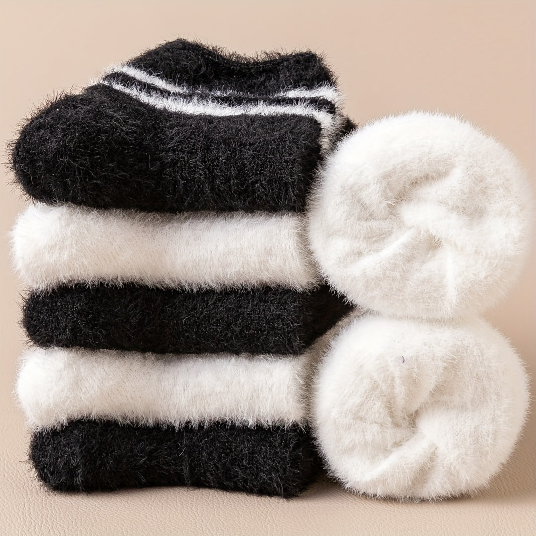 3 Pairs Warm Fuzzy Crew Socks For Winter Women's Stockings