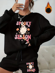  Halloween Graphic Print Sweatshirt & Shorts 2pcs Set