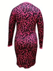  Sexy Leopard Print Long Sleeve Dress With Pockets