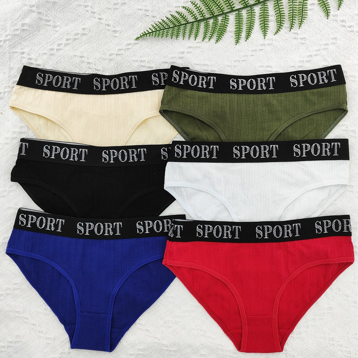 6pcs Letter Tape Sports Briefs Elastic Intimates Panties Women's Lingerie