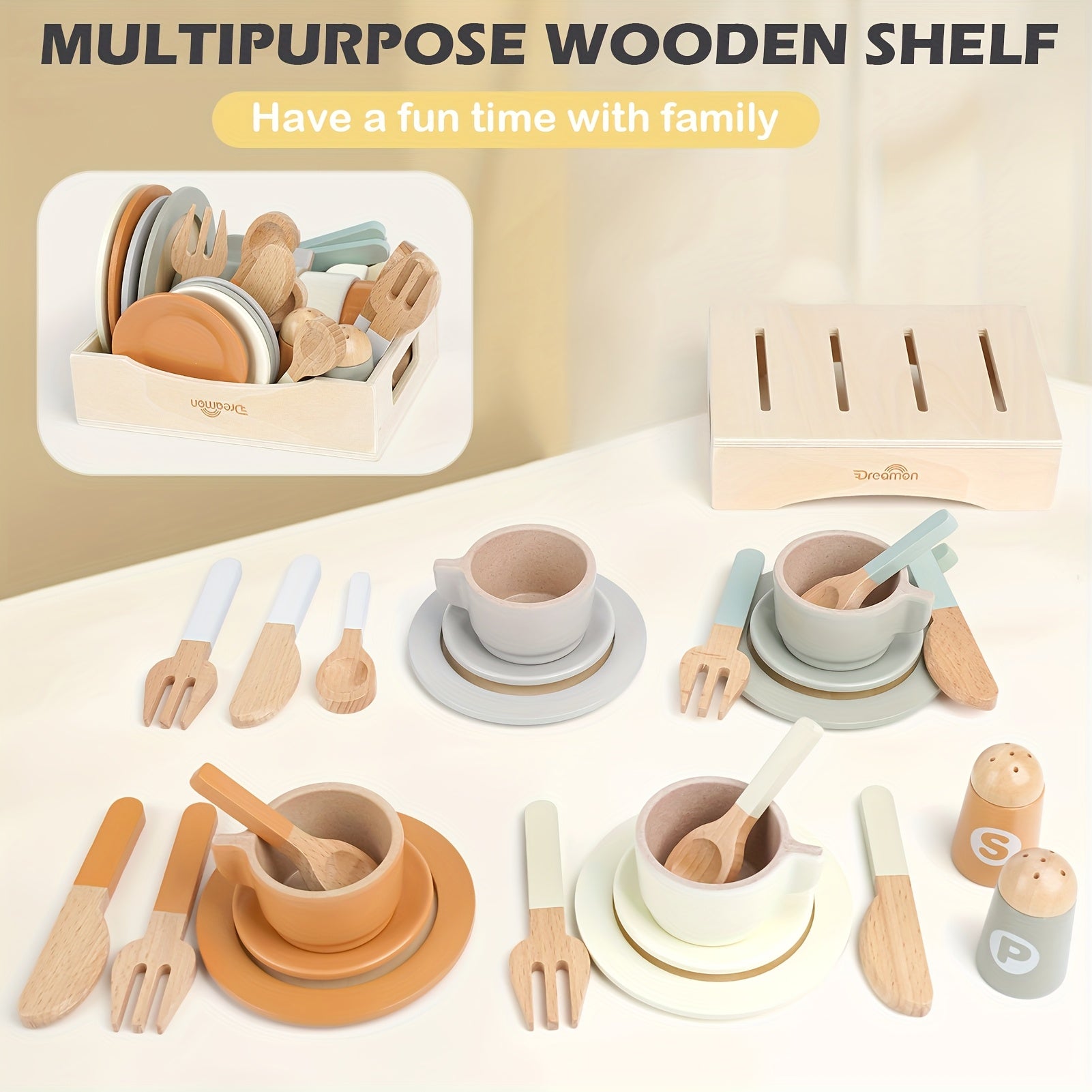 Kids' Wooden Toy Bowls and Plates Set 27pcs