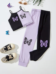 Girls Butterfly Cami Top & Sweatpants Set Summer Clothes