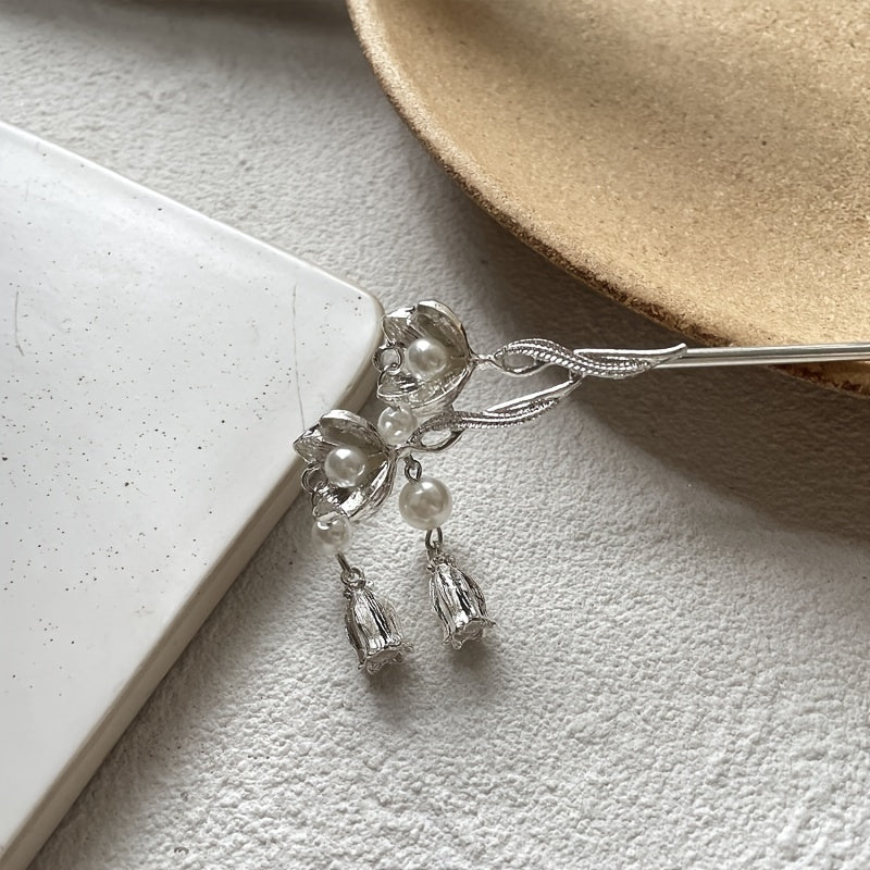 Chinese Style Faux Pearl Hair Stick Flower Hair Accessory