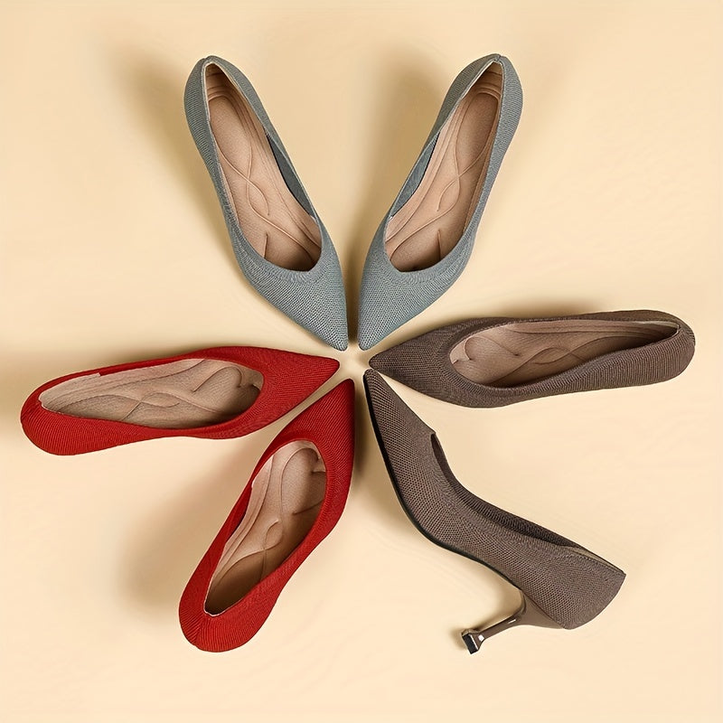 Women's Knitted Pointed Toe High Heels Slip On Stiletto Heels Dress Pumps