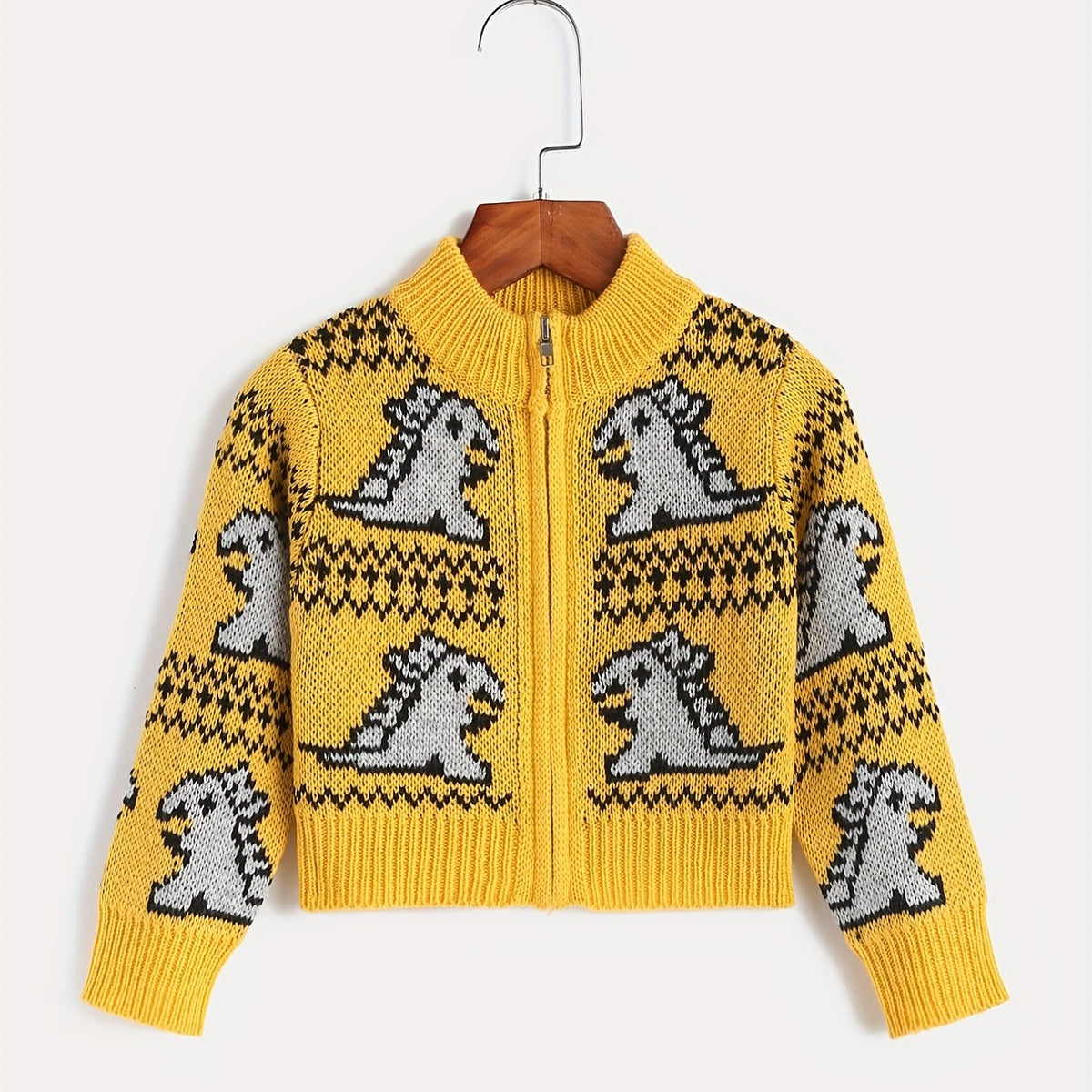 Kids Jacquard Zip Up Knit Cardigan Sweater Coat