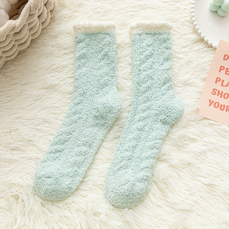 Women's Colorblock Fuzzy Socks Mid Tube Warm Stockings
