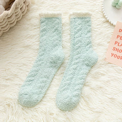 Women's Colorblock Fuzzy Socks Mid Tube Warm Stockings