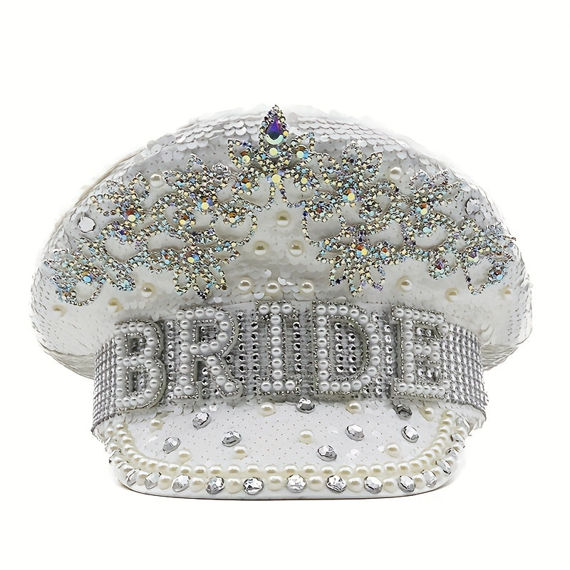 Bride Hat with Rhinestones & Pearls for Bachelorette Party