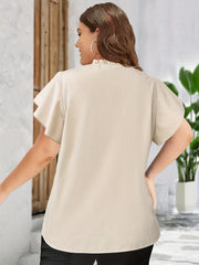  Ruffle Trim V-Neck Top