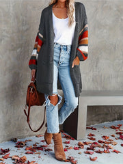  Stripe Print Lantern Sleeve Cardigan