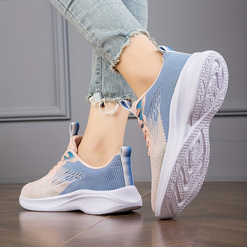 Ombre Weaving Sneakers For Women Lace Up Non Slip Walking Shoes