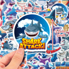 50Pcs Ocean Shark Sticker Cartoon Fierce Shark Marine Life Sticker
