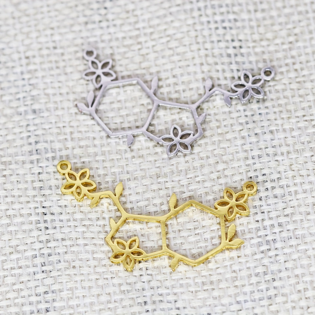 Serotonin Molecule Flower Charm Pendant Stainless Steel