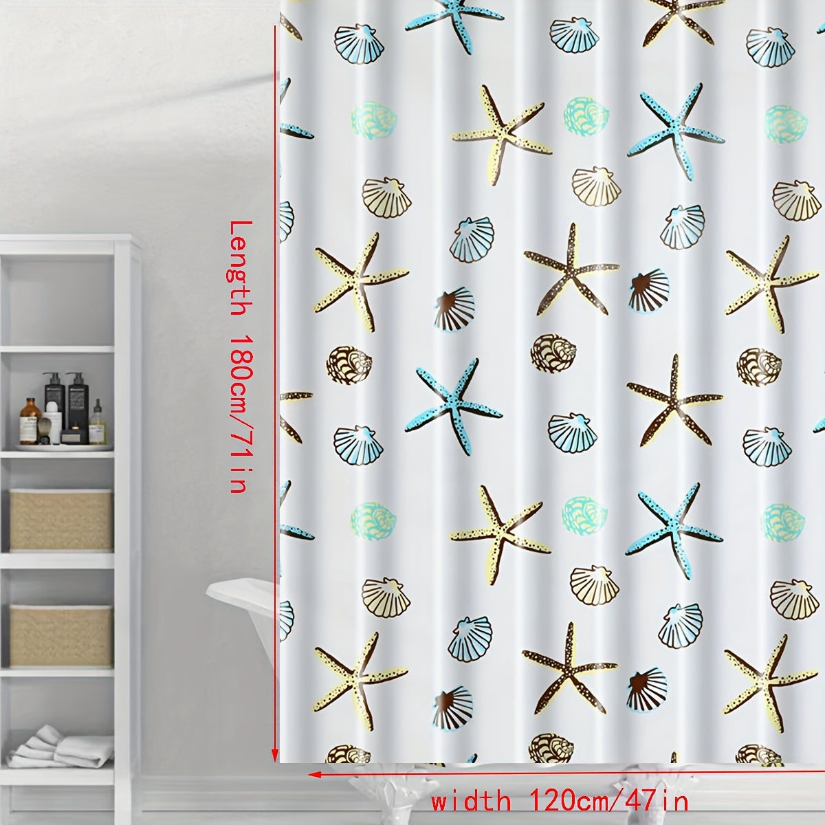 Shell Starfish Pattern Waterproof Shower Curtain