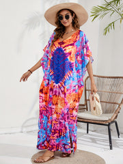 Boho Tie Dye Geo Pattern Cover Up Maxi Dress