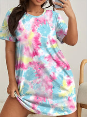  Tie Dye Short Sleeve Stretch Sleep Tee Dress
