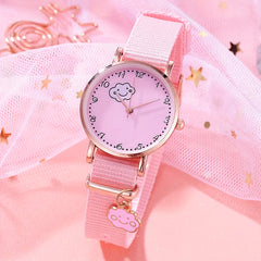 5pcs Pink Girls Quartz Watch Set