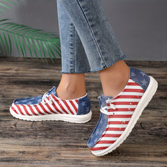 Women's Flag Pattern Canvas Shoes Low Top Flat Loafers