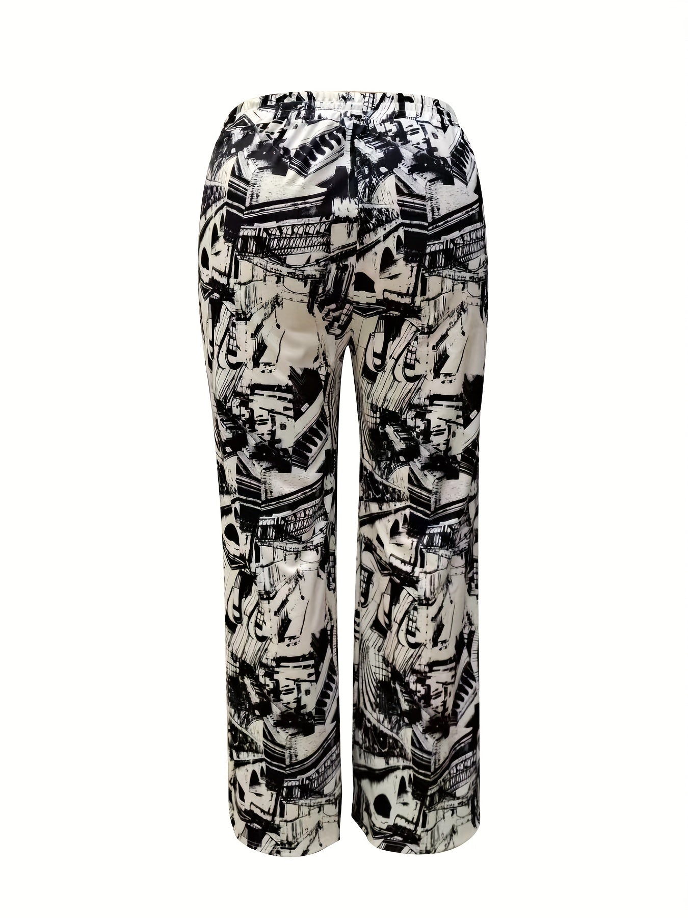  Allover Print Drawstring Wide Leg Trousers
