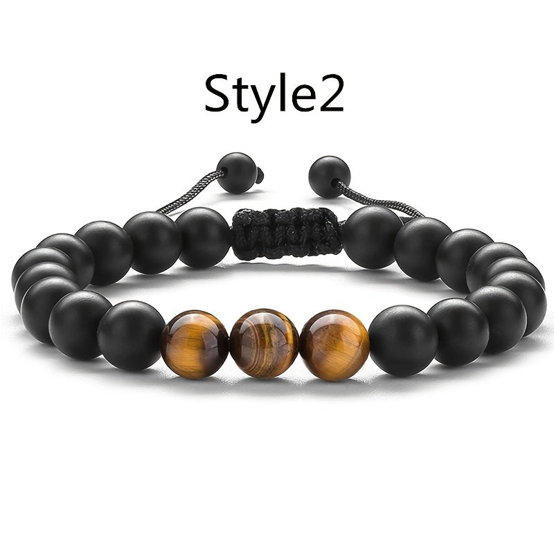 1PC Braided Rope Tiger Eye Stone Bracelet Men Women Matte Agate Bangle