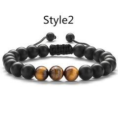 1PC Braided Rope Tiger Eye Stone Bracelet Men Women Matte Agate Bangle