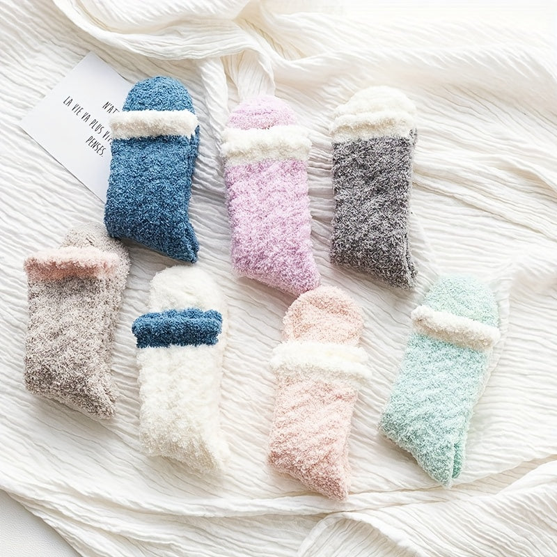 7 Pairs Plush Floor Socks Comfy & Warm Mid Tube Socks Women's Stockings