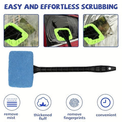 2pcs Car Window Cleaner Brush Kit Inside Interior Auto Glass Wiper Long Handle