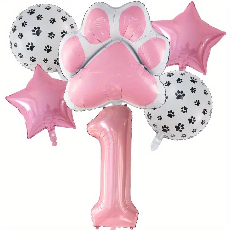 6pcs Dog Paw Bone Foil Balloons - Let's Pawty Balloon