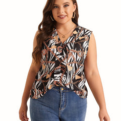  Chain Print V Neck Stand Collar Tank Top