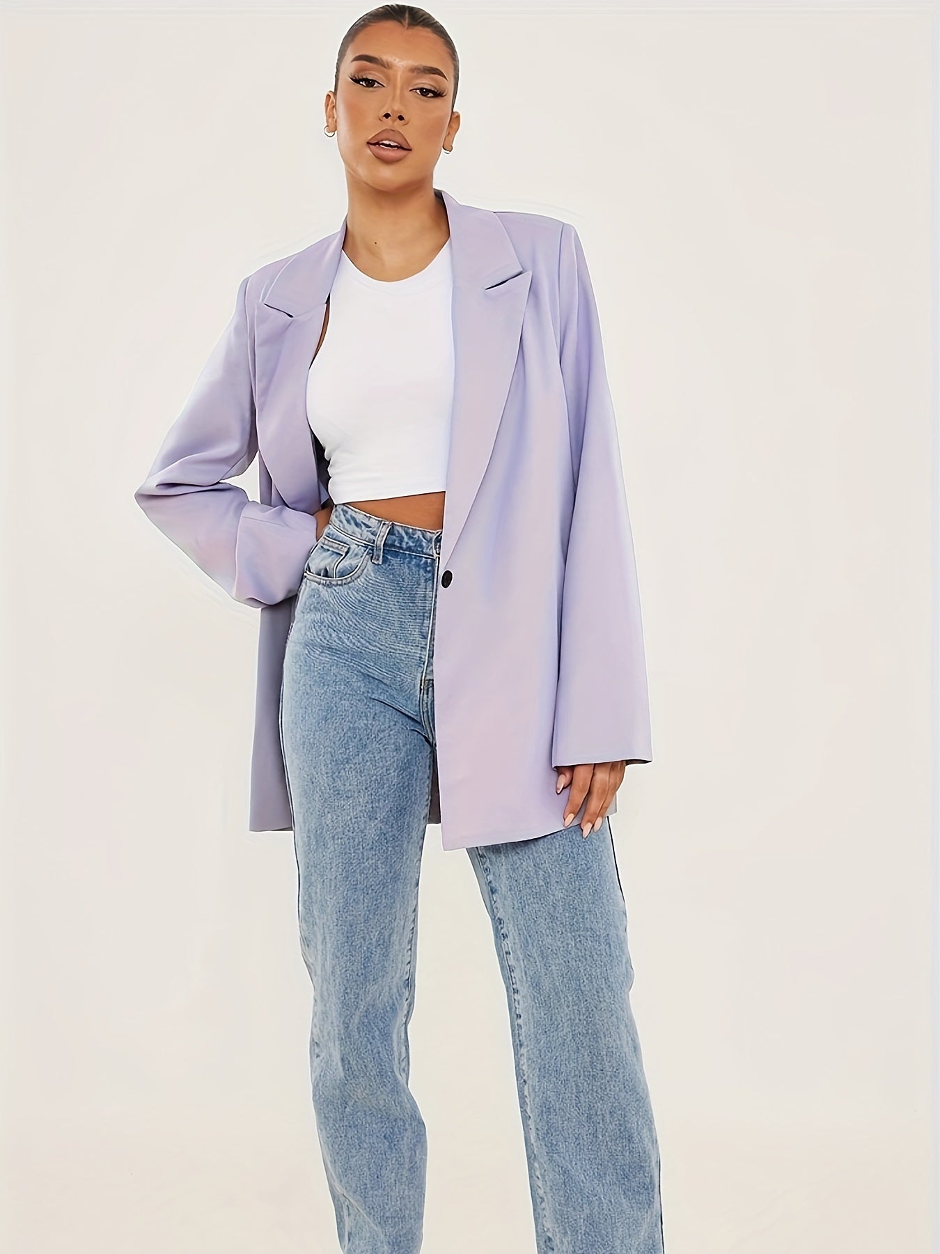  Solid Long Sleeve Lapel Collar Workwear Blazer
