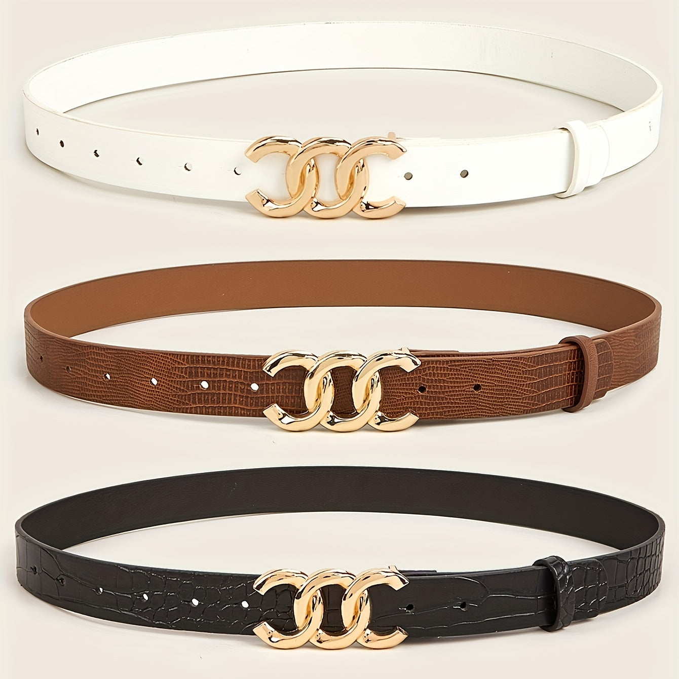 3pcs Men's C Letter Buckle Belt Classic PU Leather Retro Pants Decoration