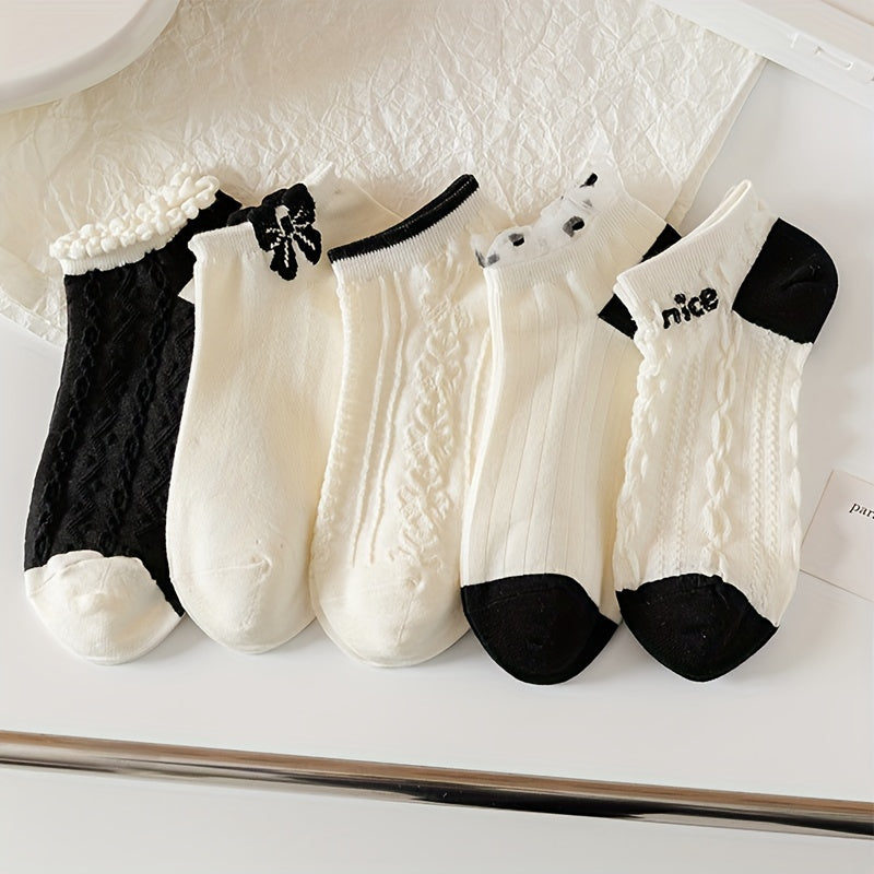 5 Pairs Textured Ankle Socks Women's Stockings