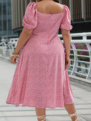  Women's Ditsy Floral Print Square Neck Dress