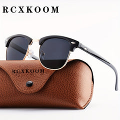 Classic Half Frame Semi Rimless Mens Sunglasses Polarized Retro Mirrored UV400