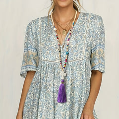 Colorful Beaded Tassel Long Necklace Stone Pendant Boho Summer Jewelry