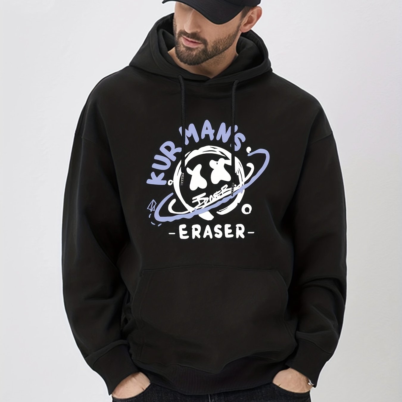 Cartoon Planet Print Hoodie Men's Pullover Hooded Sweatshirt