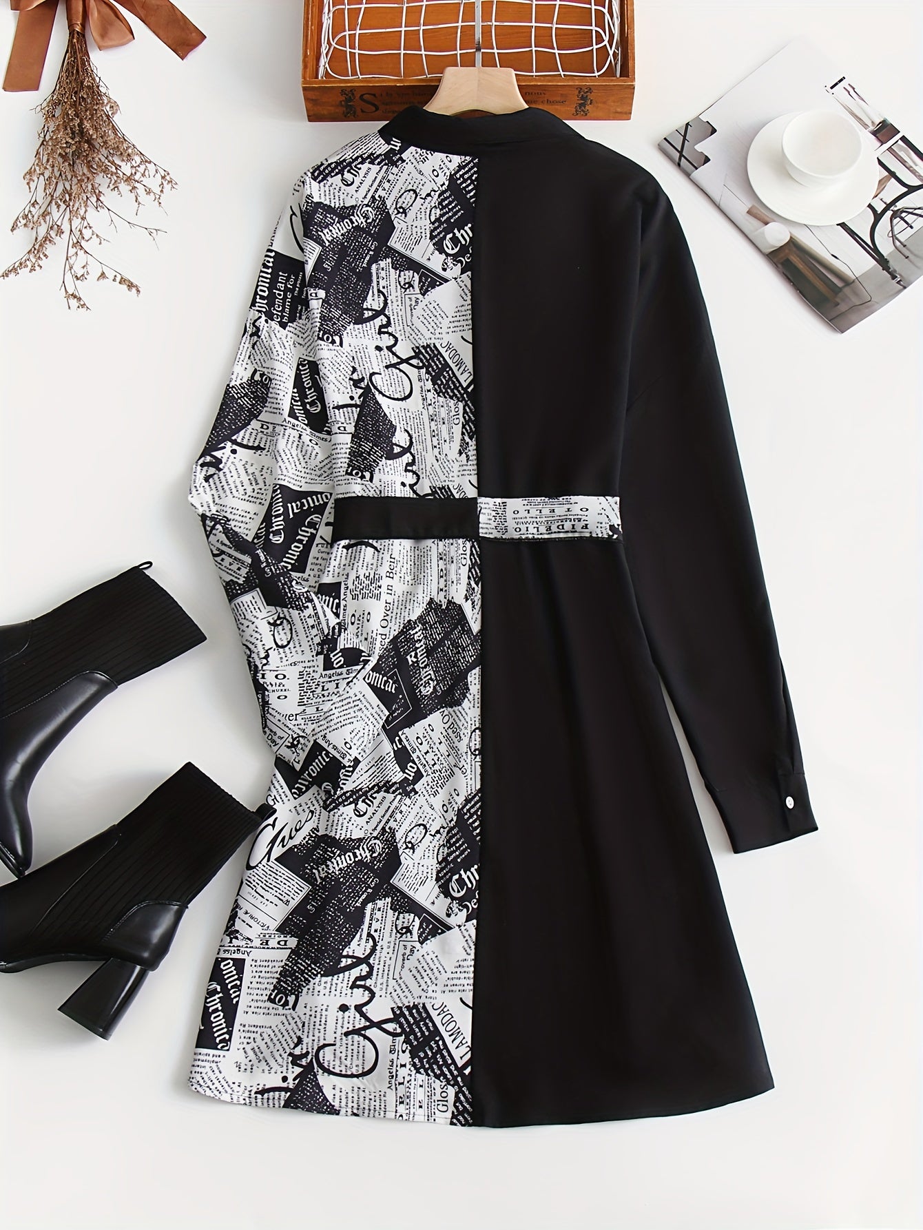  Women's Colorblock Print Button Shirt Dress