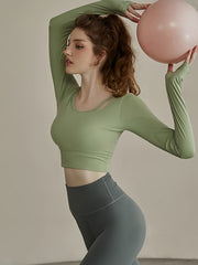 Solid Long Sleeve Yoga Top Fitness High Stretch Sports Top