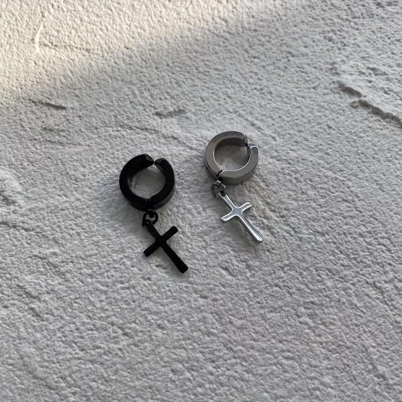 Gothic Hip hop Punk Cross Pendants Earrings for Men Women