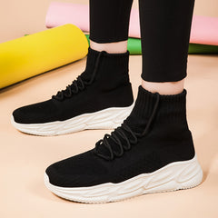 Women's High Top Knit Sneakers Platform Shoes