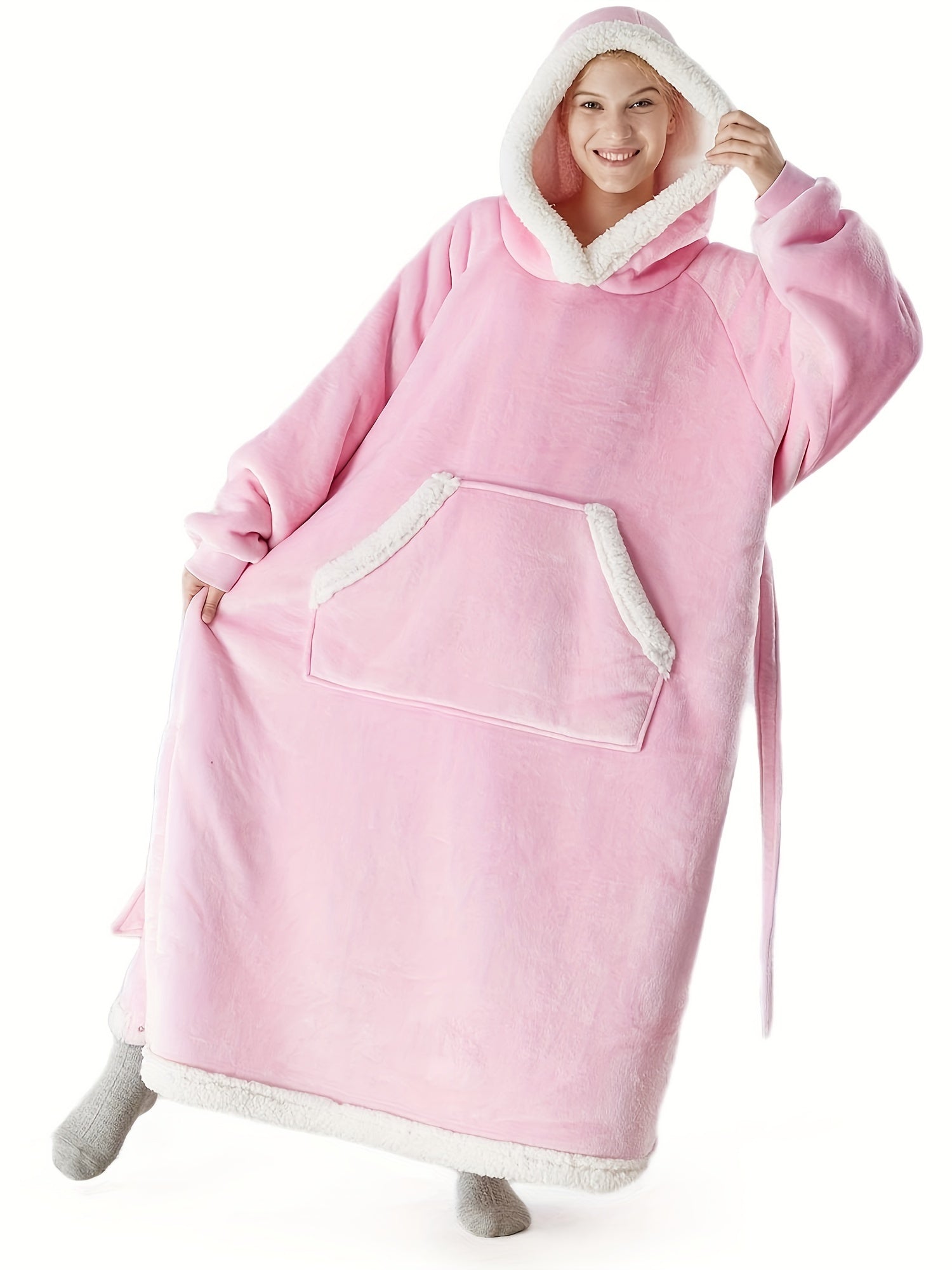  Christmas Flannel Hooded Robe Women's Long Sleeve Soft Blanket
